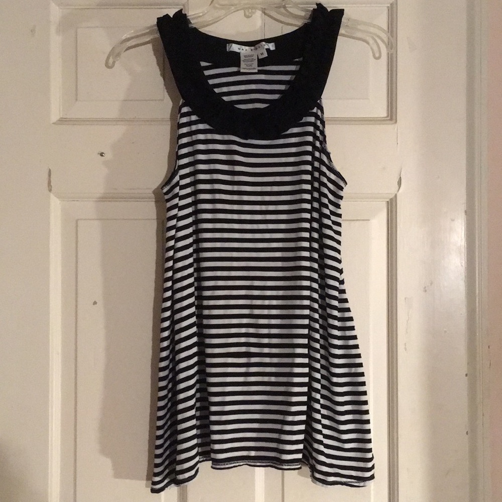 Max Studio Striped Top with Ruffle Neckline